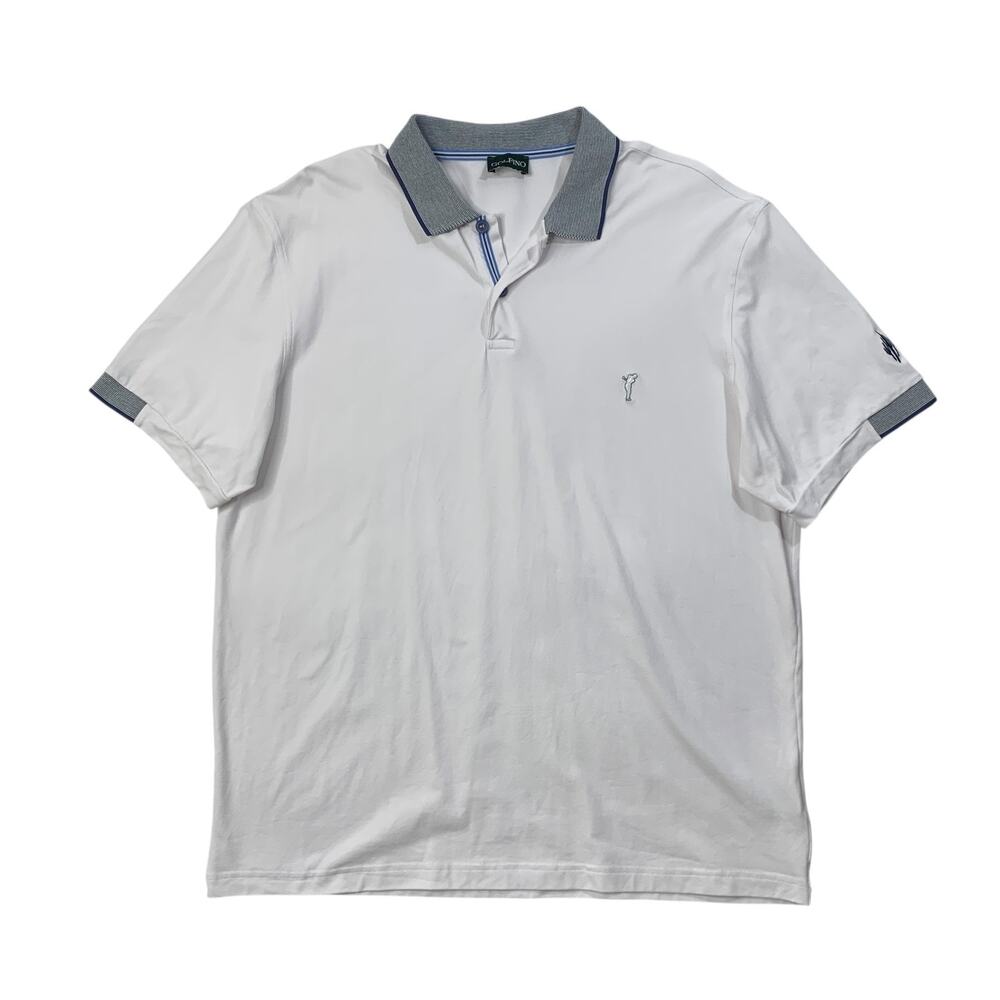 Golfino Polo Shirt Mens 44 White Navy Short Sleeve Stretch Lightweight Golf